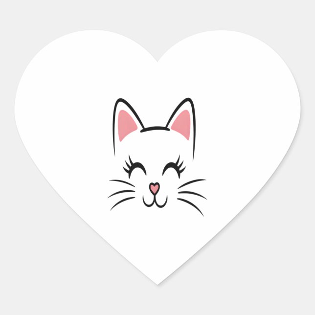 Cat Face Whiskers Print Love Halloween Heart Sticker (Front)