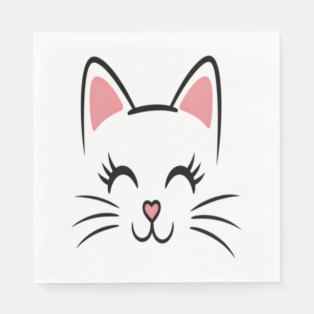 Cat Face Whiskers Print Love Halloween Napkin (Front)