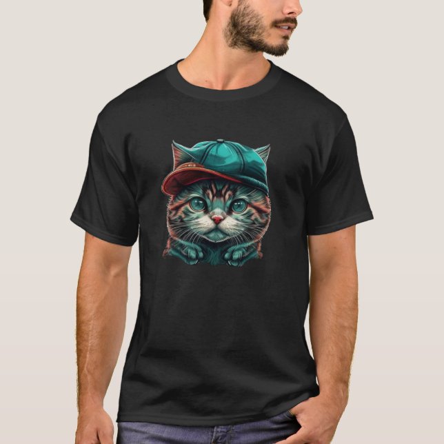 Cat Face with Beanie T-Shirt (Front)