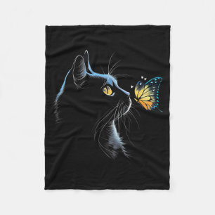 Cat Face - With Butterfly Fleece Blanket