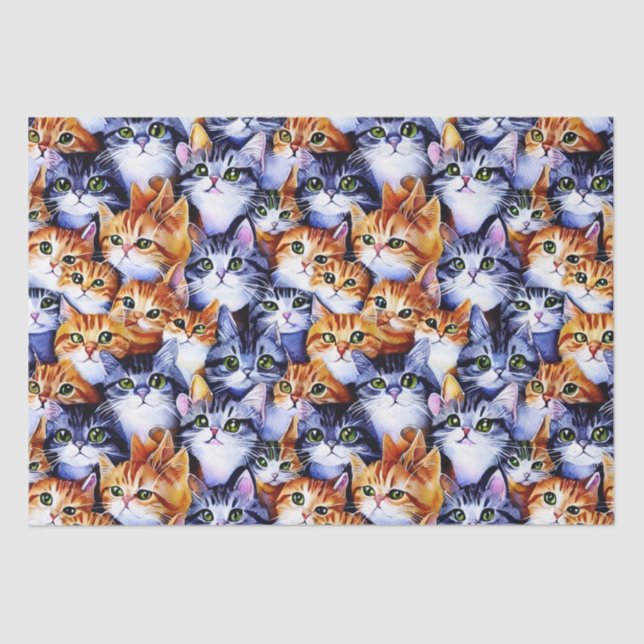 Cat faces collage ginger grey kitty kittens tissue paper (Front)