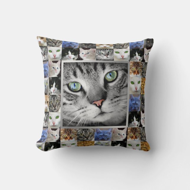 Cat Faces Collage Photo Template Cushion (Front)