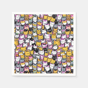 Cat faces doodle print collage kitties feline pets napkin