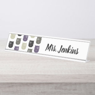 Cat Faces Elementary Teachers Desk Name Plate