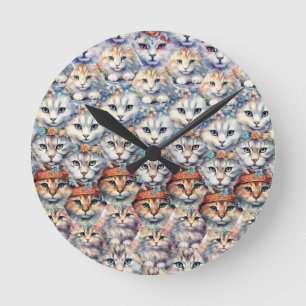 Cat faces Hexagon Pattern Round Clock