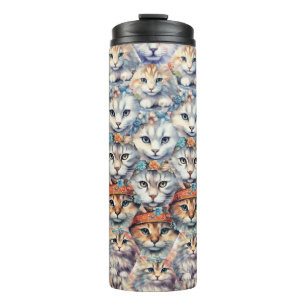 Cat faces Hexagon Pattern Thermal Tumbler