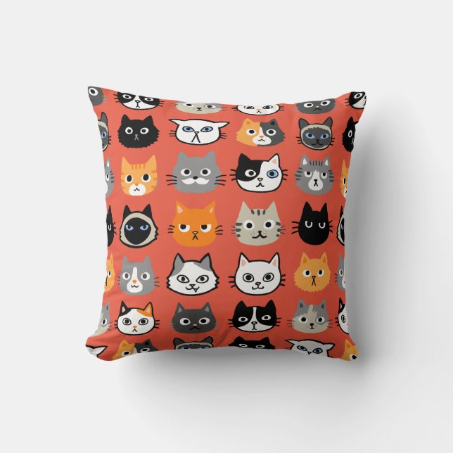 Cat Faces Pattern | Cool Kitty Cat Lover's Cushion (Front)