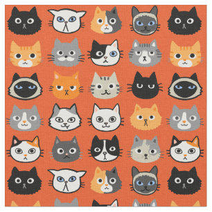 Cat Faces Pattern   Cool Kitty Cat Lover's Fabric