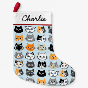 Cat Faces Pattern   Cool Kitty Cat Lover's Small Christmas Stocking