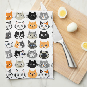 Cat Faces Pattern   Cool Kitty Cat Lover's Tea Towel
