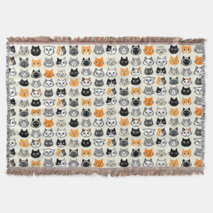 Cat Faces Pattern Cool Kitty Cat Lover's Throw Blanket
