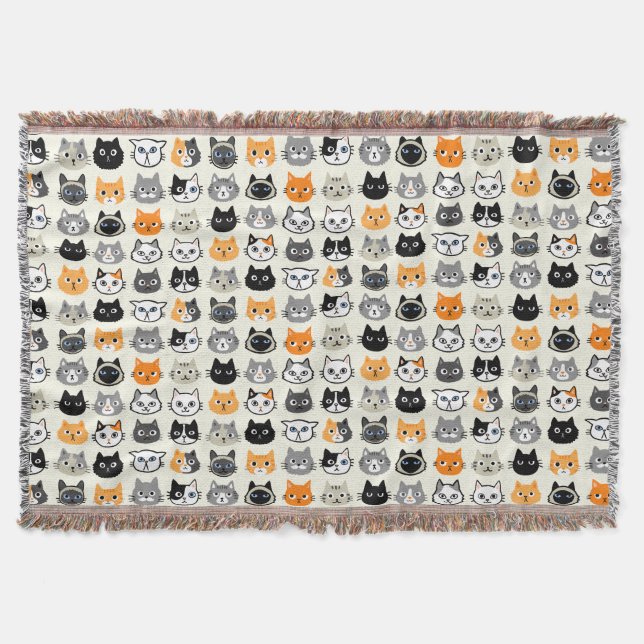 Cat Faces Pattern | Cool Kitty Cat Lover's Throw Blanket (Front)