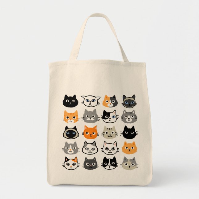 Cat Faces Pattern | Cool Kitty Cat Lover's Tote Bag (Front)