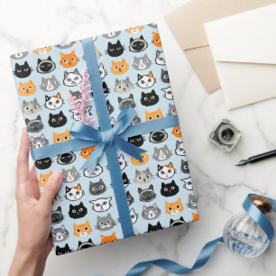 Cat Faces Pattern   Cool Kitty Cat Lover's Wrapping Paper