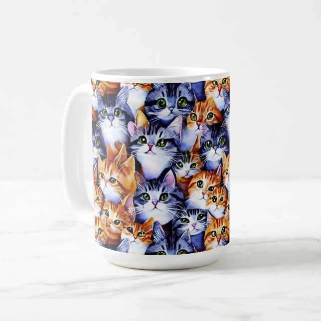 Cat faces print collage seamless pattern pet coffee mug (Front Left)