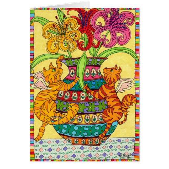 Cat Fairies with Ornate Vase of Lilies (Front)