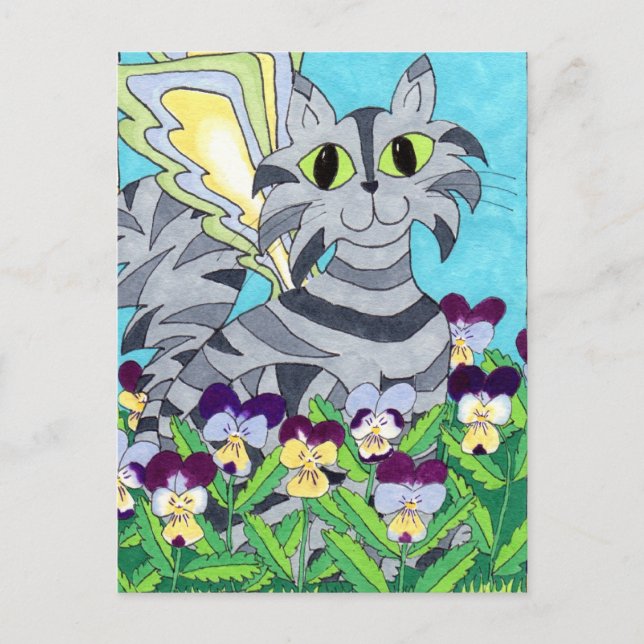 Cat Fairy with Pansies Postcard (Front)