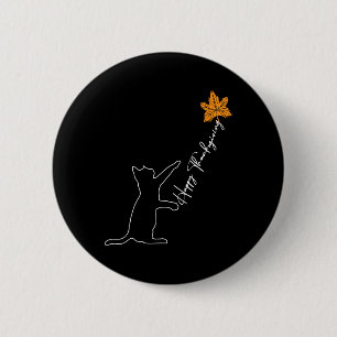 Cat Fall Leaf Balloon Thanksgiving Day Cute Kitten 6 Cm Round Badge