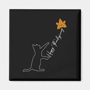 Cat Fall Leaf Balloon Thanksgiving Day Cute Kitten Magnet