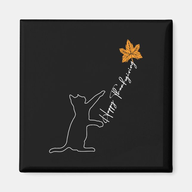 Cat Fall Leaf Balloon Thanksgiving Day Cute Kitten Magnet (Front)