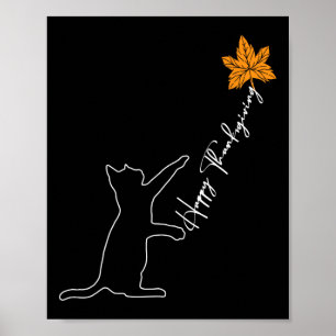 Cat Fall Leaf Balloon Thanksgiving Day Cute Kitten Poster