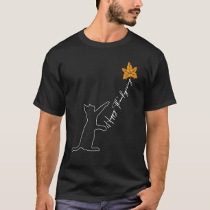 Cat Fall Leaf Balloon Thanksgiving Day Cute Kitten T-Shirt