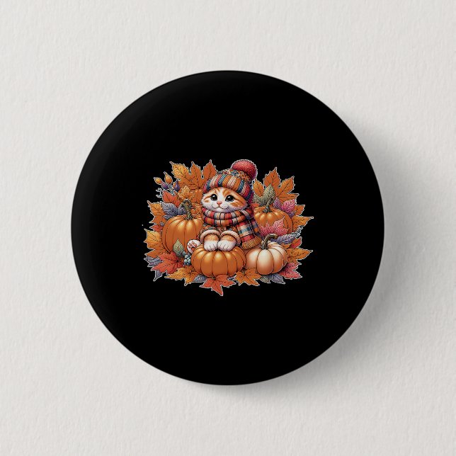 Cat-fall-leaves-hello-autumn-cat-kitten-lover-than 6 Cm Round Badge (Front)