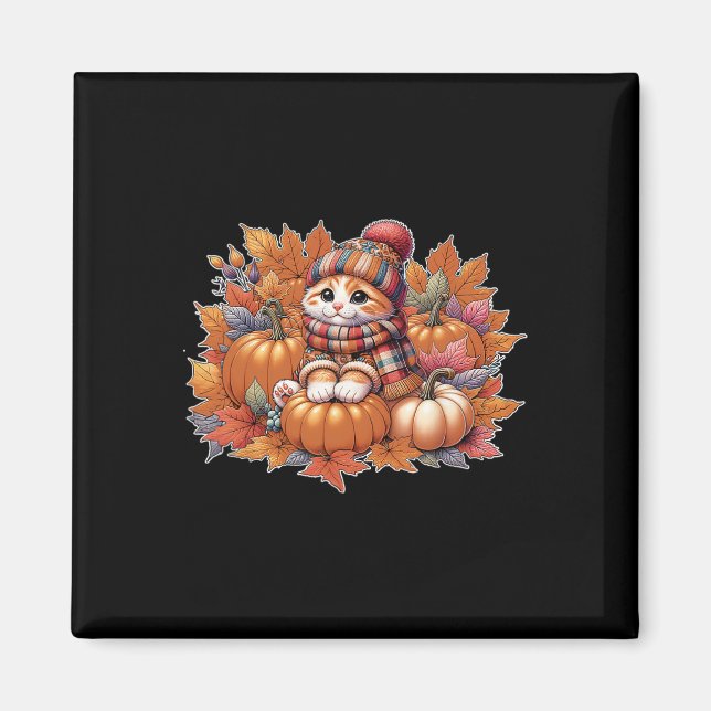 Cat-fall-leaves-hello-autumn-cat-kitten-lover-than Magnet (Front)