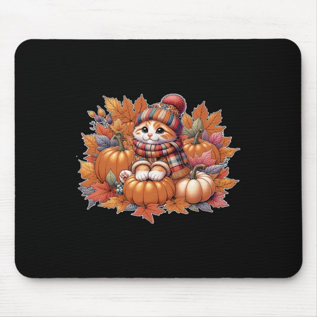 Cat-fall-leaves-hello-autumn-cat-kitten-lover-than Mouse Pad (Front)