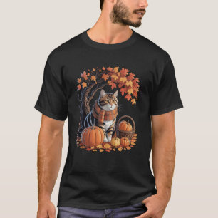 Cat Fall Scarf Pumpkin Autumn Kitten Lover Thanksg T-Shirt