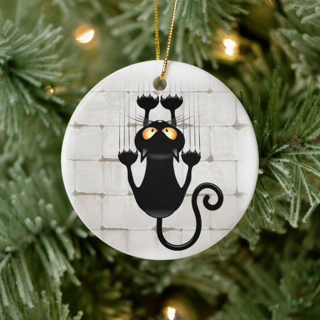 Cat Falling down fun cartoon character Ceramic Ornament (Tree)