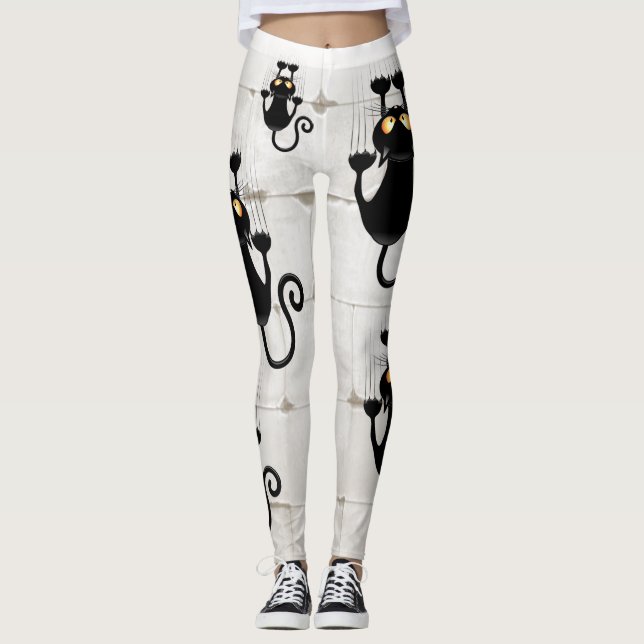 Cat Falling down fun cartoon character Leggings (Front)
