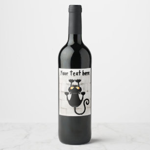 Cat Falling down fun cartoon character Wine Label