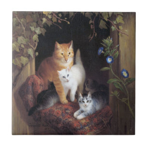 Cat Family and Ivy Leaf by Henriette Ronner-Knip Ceramic Tile