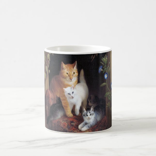 Cat Family and Ivy Leaf by Henriette Ronner-Knip Coffee Mug (Center)