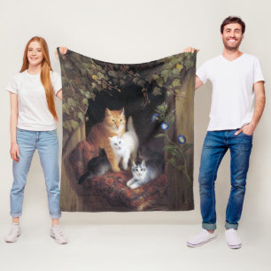 Cat Family and Ivy Leaf by Henriette Ronner-Knip Fleece Blanket