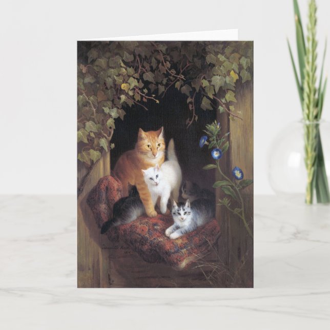 Cat Family and Ivy Leaf by Henriette Ronner-Knip Thank You Card (Front)