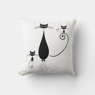 Cat Family  Black Stylised Cats Cushion