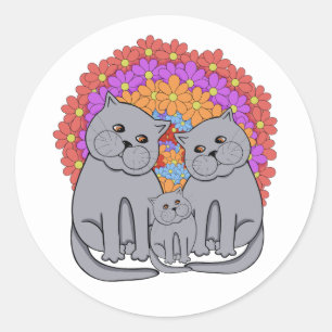 Cat family.  classic round sticker