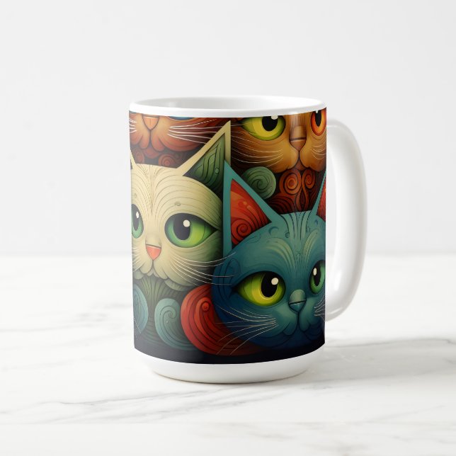 Cat Family Colourful Whimsical 4a Coffee Mug (Front Right)