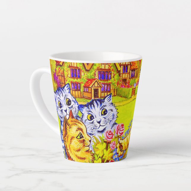 Cat Family in Garden Latte Mug (Left Angle)