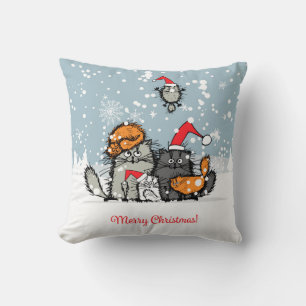 Cat Family Portrait in the Snow Christmas Cushion
