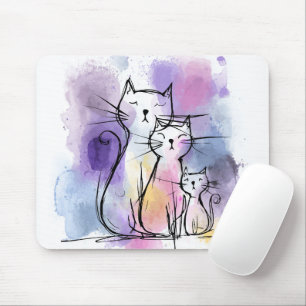 Cat Family Sketch Home Office Mousepad Gift
