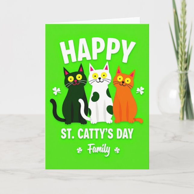 Cat Family St Cattys Day Card (Front)