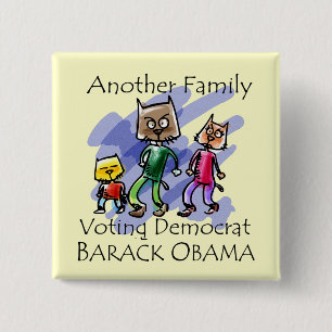 CAT FAMILY VOTING DEMOCRAT 15 CM SQUARE BADGE