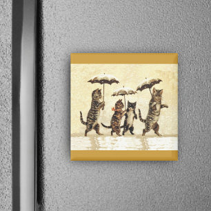 Cat Family With Umbrellas Walking in Snow Magnet