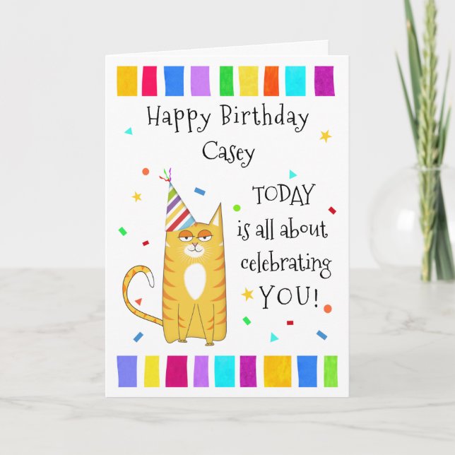 Cat Fans Feline Fun Confetti Party Happy Birthday Card (Front)