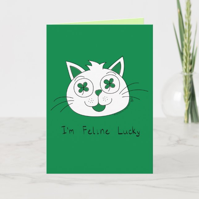 Cat  Feeling Lucky St. Patrick's Day Card (Front)