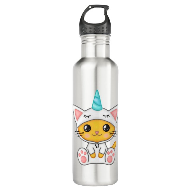 Cat Feline Kitten Kawaii Cartoon Unicorn Whiskers. 710 Ml Water Bottle (Front)