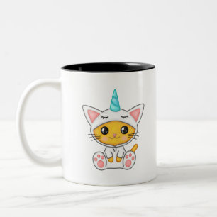 Cat Feline Kitten Kawaii Cartoon Unicorn Whiskers. Two-Tone Coffee Mug